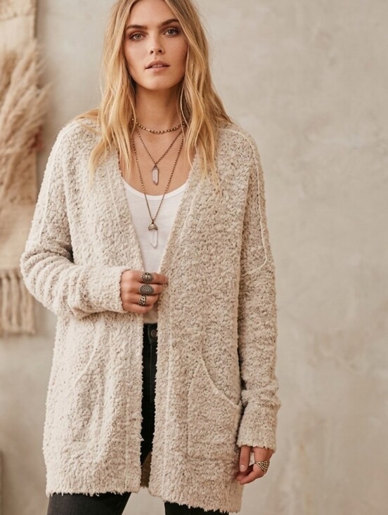 Free People Sweaters - Free People Boucle Cardi Sweater Alpaca Blend S Beige Cozycore Cottagecore
